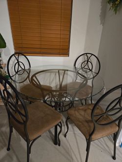 42 inch Glass Top Dining Set with 4 Metal Chairs