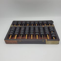 Vintage Chinese Wooden Abacus 13 Rods with Brass Corners