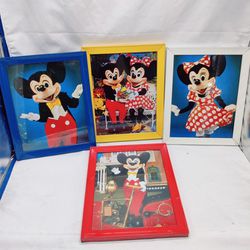 Lot Of 4 VTG Print Walt Disney Mickey & Minnie Disney Prints Couple in Frame8x10