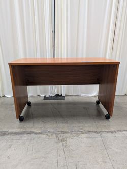 Warm Brown Wood Grain Desk with Casters