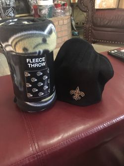 New Orleans Saints fleece blanket and beanie