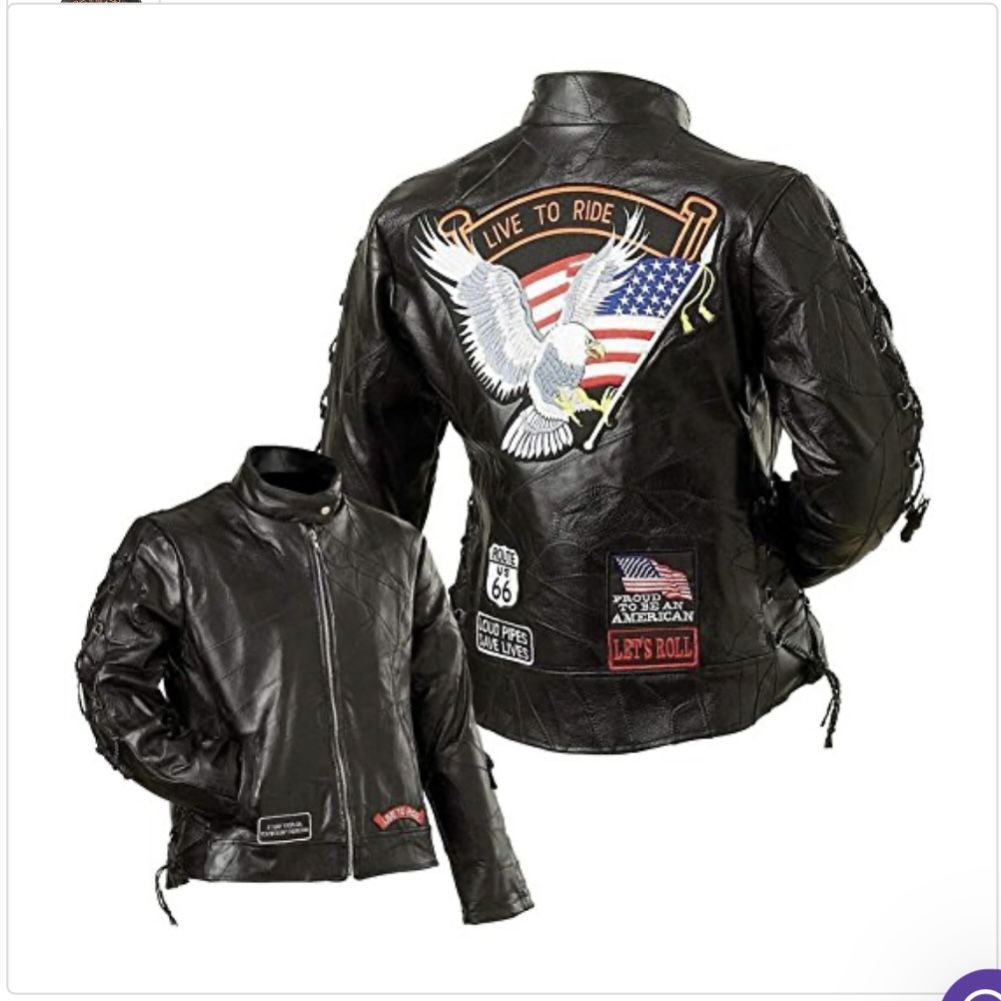 NEW Leather Biker Jacket with Patches