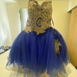 Royal Blue And Gold Short Dress