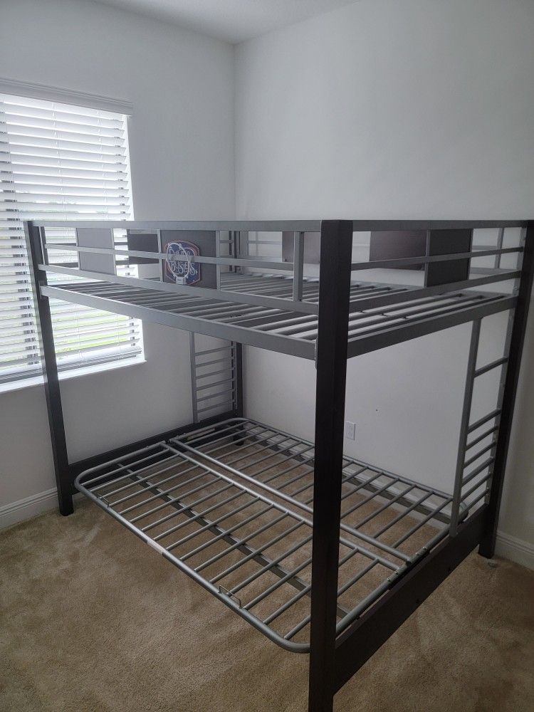 Dual Futon And Full Bed Bunk Bed. Just the frame. Standard Futon Mattress on BOTTOM, Full Mattress On Top