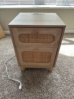 Light Wood Rattan Nightstand - Set of 1