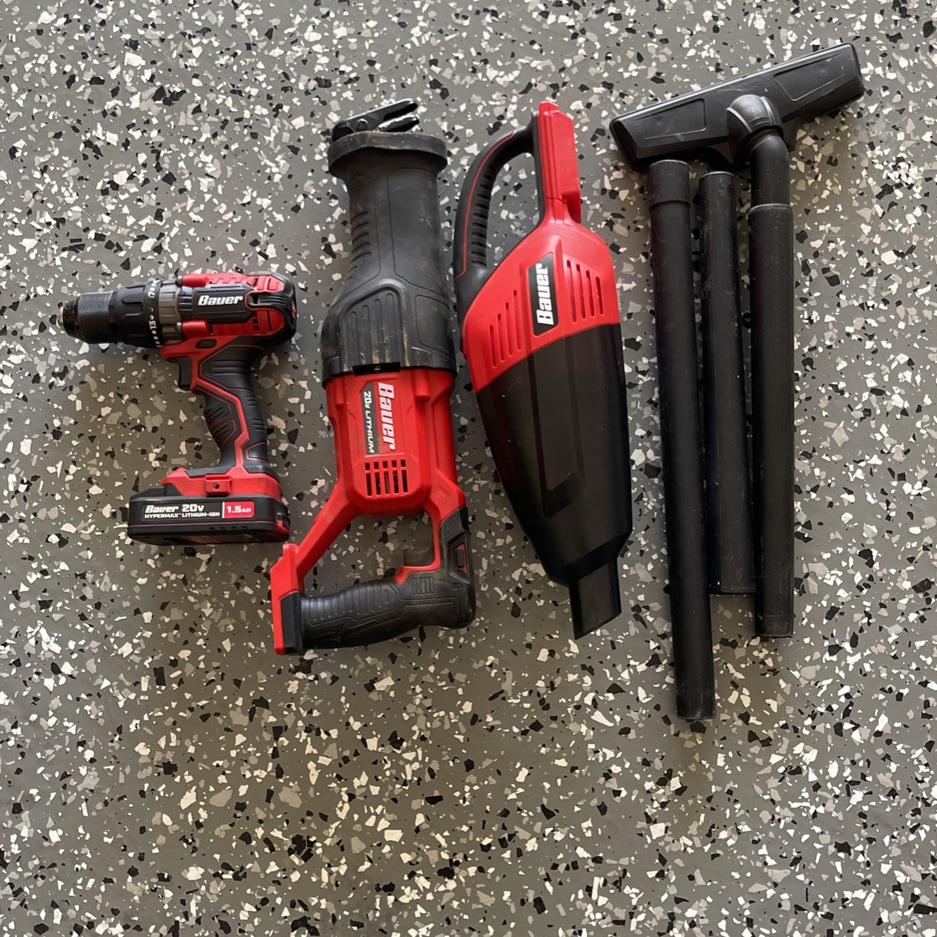 Bauer Power Tools Drill Vacuum And Reciprocating Saw