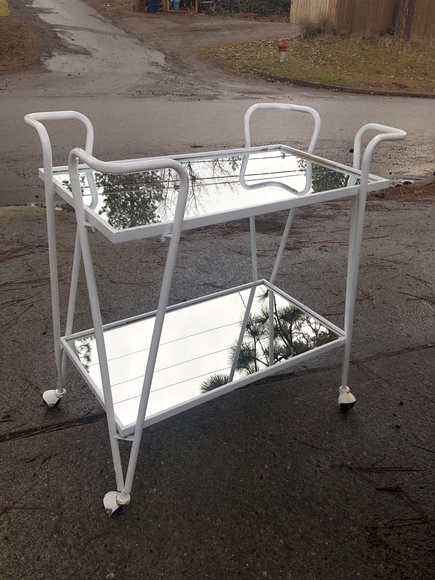 Mid-Century Metal Bar Cart 2-Tier Wine Bottle Shelves Serving Cart