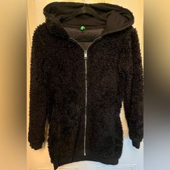 United Colors of Benetton Long Sleeve Black Fuzzy Zip Up Hoodie Sweater XSmall