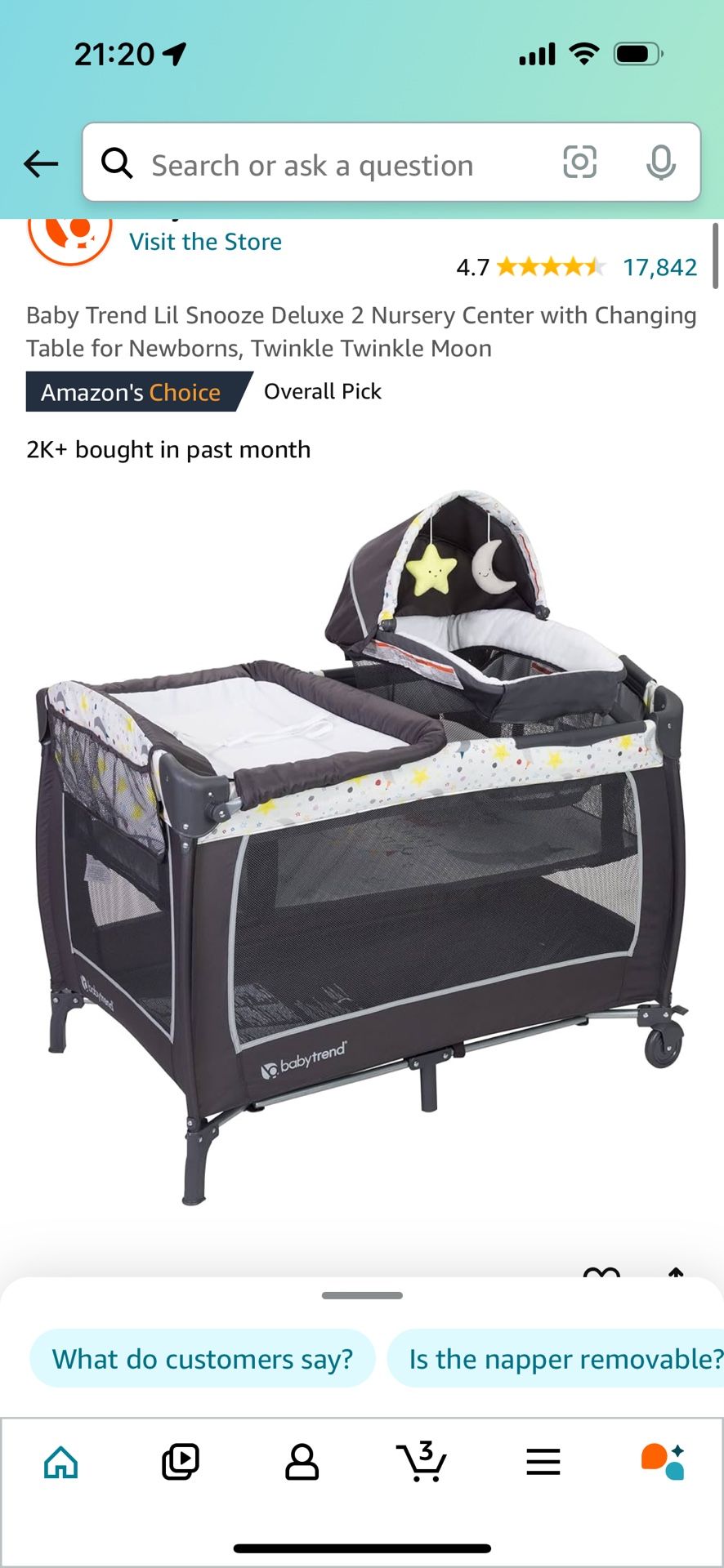 Baby Trend Lil Snooze Deluxe 2 Nursery Center with Changing Table for Newborns, Twinkle Twinkle Moon