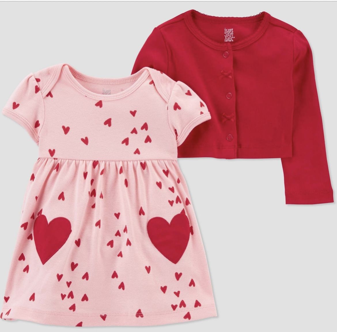 Just One You By Carter's 6 Months 2pc Hearts Dress Cardigan Set Red & Pink