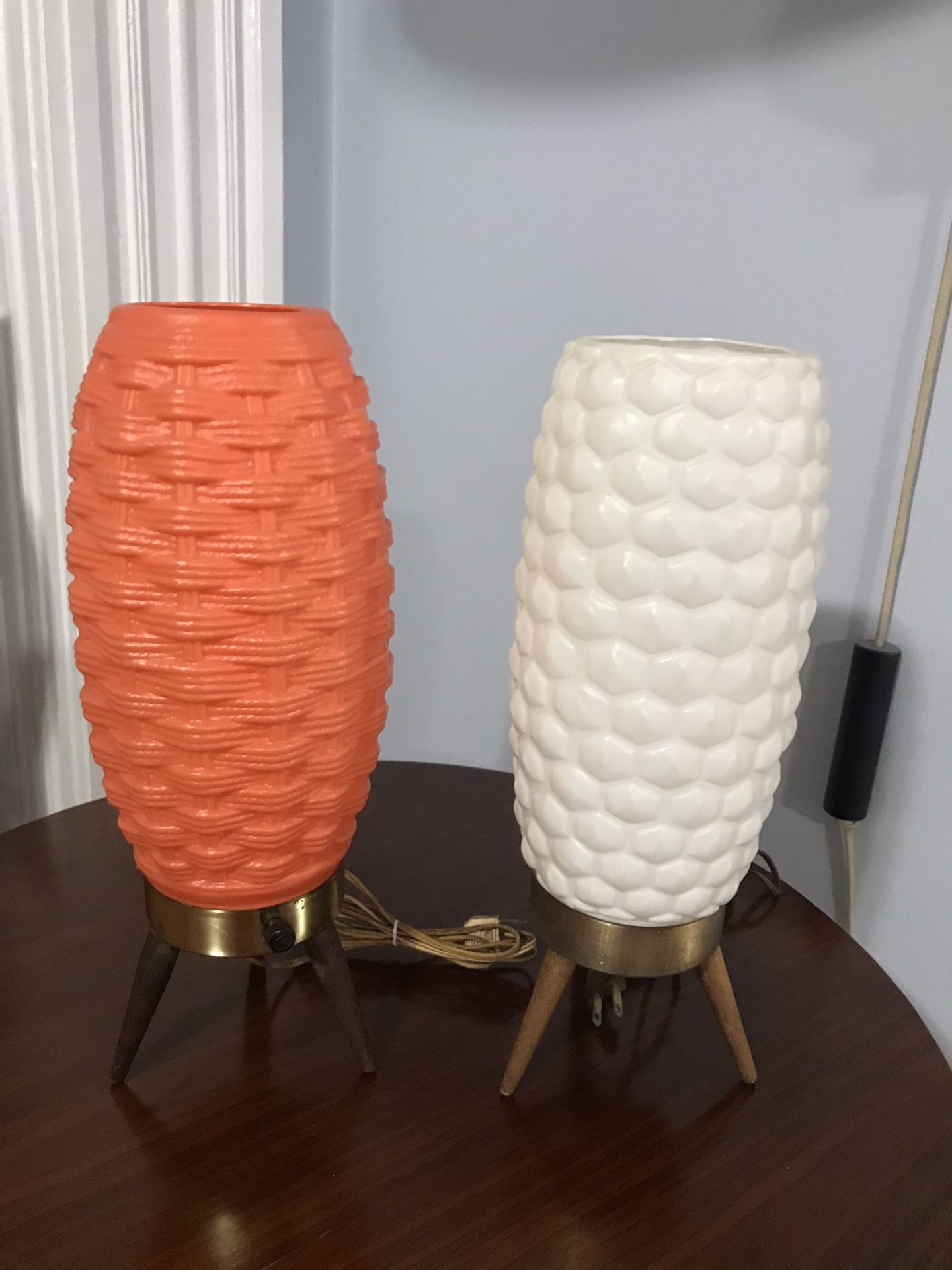Mid Century plastic beehive Lamps Orange and White