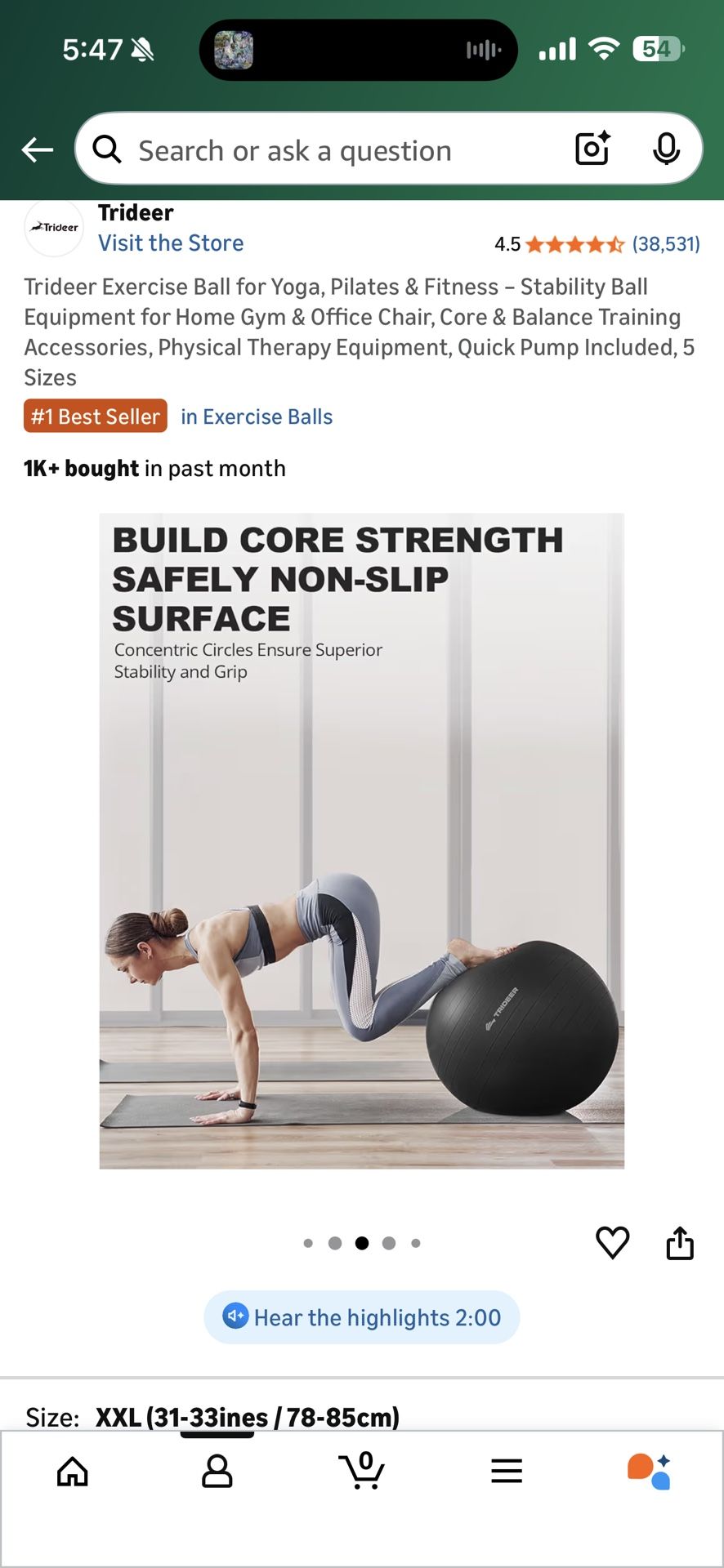 Trideer Exercise Yoga Ball XXL Size 33 Inches