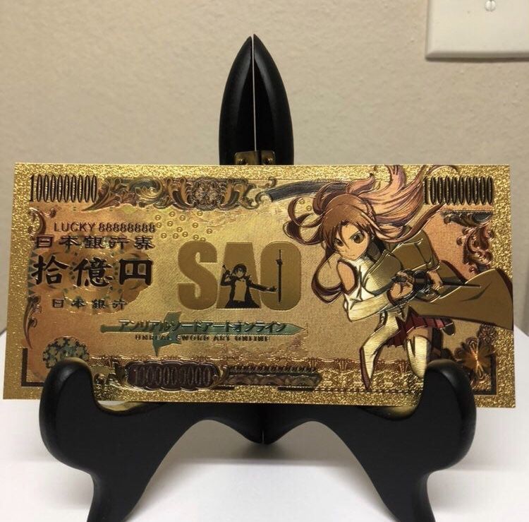 24k Gold Plated Yuuki Asuna (Sword Art Online) Banknote