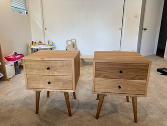 Solid White Oak Mid-Century Modern Nightstands