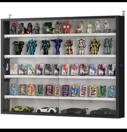 (Retail $125)HOMCOM 5-Tier Wall-Mounted Display Cabinet with 2 Glass Doors and Adjustable Shelves, Black, 833-761BK.