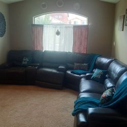 Brown Genuine Leather Mechanical 3 Piece Sectional,can Be Used As A Sofa Love Seat aswell.