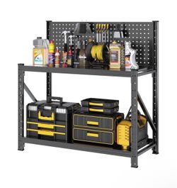 Work Bench with Pegboard,Heavy Duty 3000lbs Capacity Workbench Adjustable Shelves,Work Table for Garage Warehouse47.2 H*47.09" W*19" D
