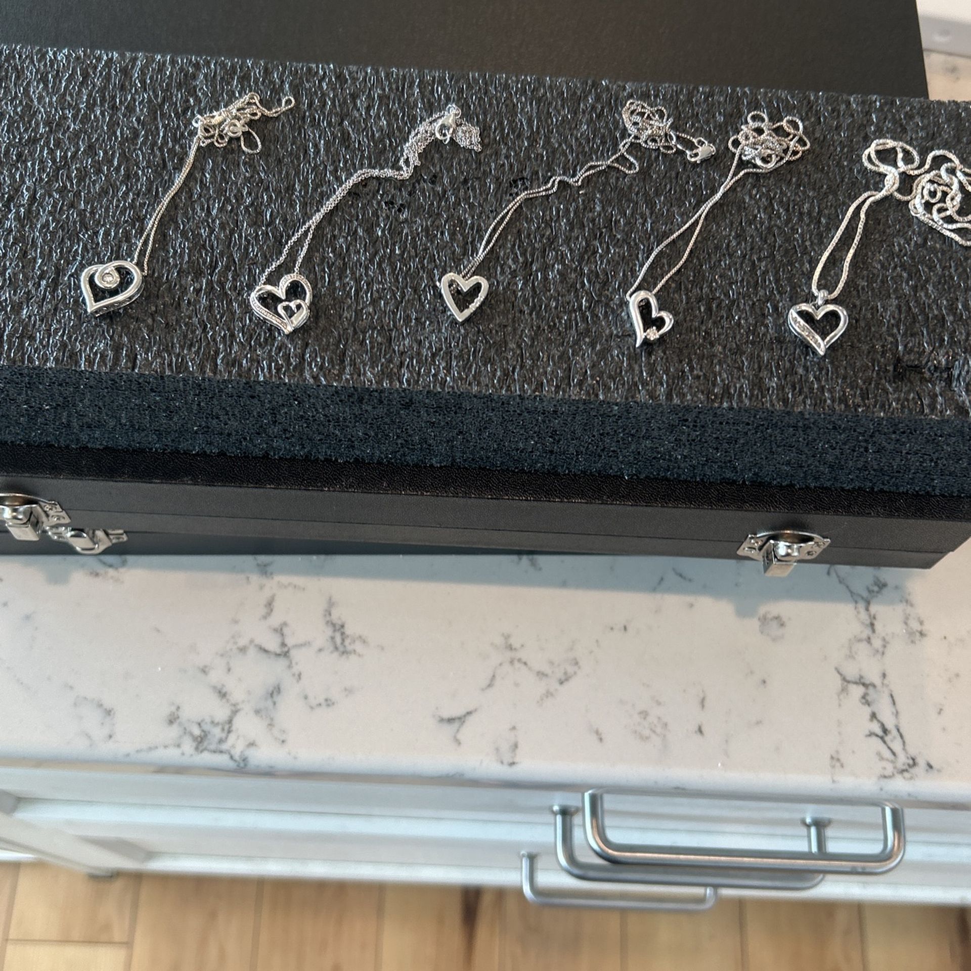 5 Sterling Silver Heart Pendants/necklaces With Diamonds