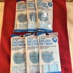 Six 10 Packs 3 Ply Ear Loop Face Masks 