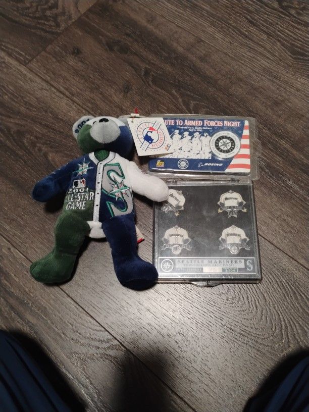 Seattle Mariners Limited Edition Pin Set Armed Forces Pin And Beanie Bear