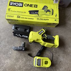 RYOBI ONE+ 18V 6 in. Cordless Battery Compact Pruning Mini Chainsaw with 2.0 Ah Battery and Charger  