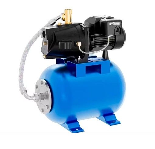 Everbilt 1/2 HP Shallow Well Jet Pump with 6-Gal Tank, Cast Iron, Self-Priming, Dual Voltage, 7 GPM