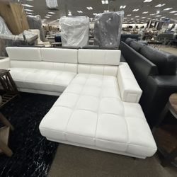 Long White Leather Couch 