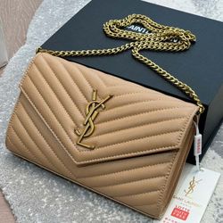 Saint Laurent Cassandre Envelope Chain Wallet In Grain De You're Leather