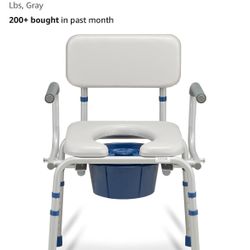 Bedside Commode Toilet, Chair Drop Arms, Removable Bucket, Weight Capacity of 400 Lbs, Gray NEW