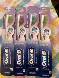 Oral-B Advanced Whitening Toothbrushes 4 Pack  Whitening Clean Medium( 2$ each