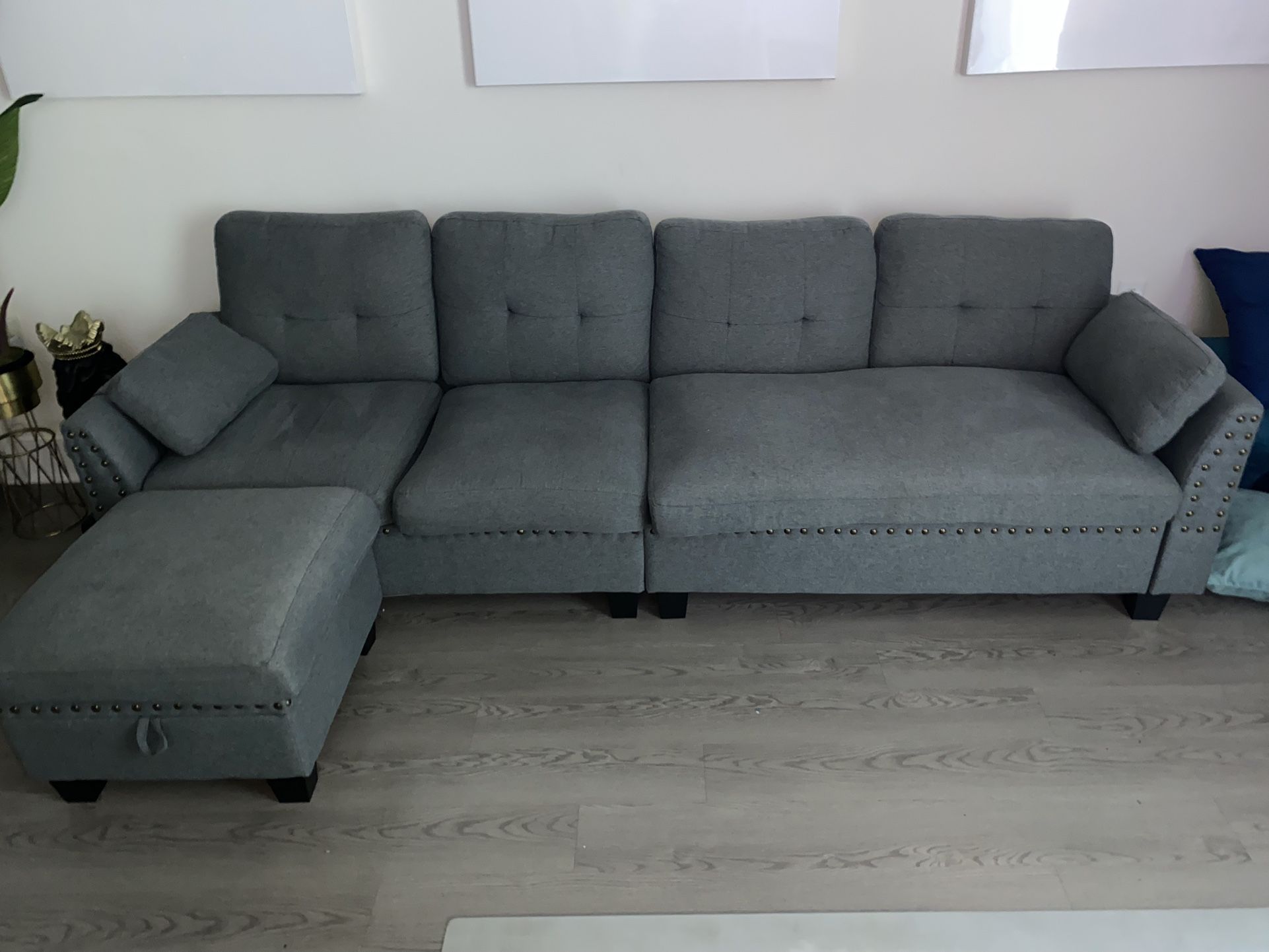 Gray  Couch with Ottoman 
