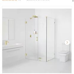 Pivot Frameless Corner Shower Enclosure in Polished Brass