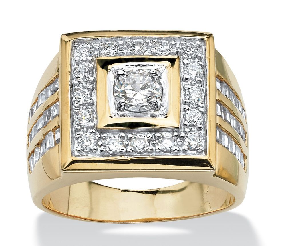 Men's 2.18 TCW Cubic Zirconia Square Ring 14k Yellow Gold-Plated