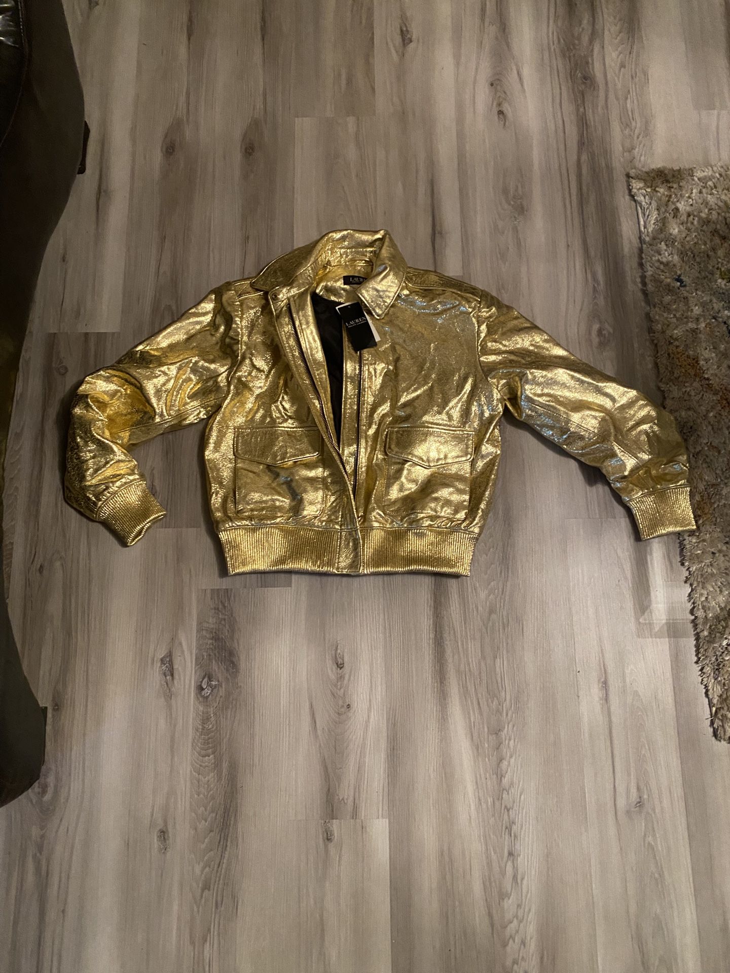 Metallic Leather Bomber Jacket