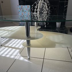 Modern Oval Glass Coffee Table with Chrome Metal Legs