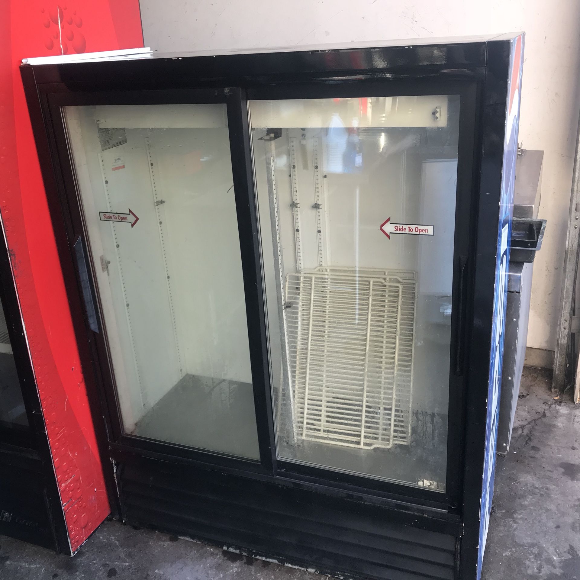 Pepsi cooler refrigerator true two glass slide door