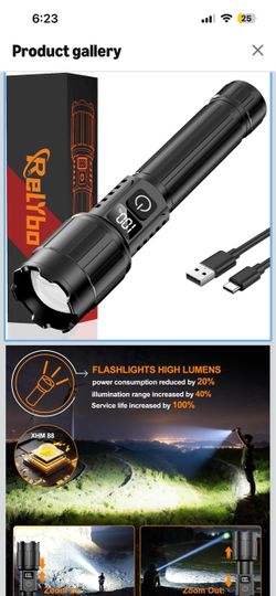 LED Flashlight Rechargeable 100000 High Lumens,12H & Long Range Super Bright Flashlights USB C, Stepless Dimming with LCD Display High Powerd Flash Li