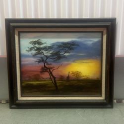 1970’s Oil on Canvass PAINTING of The SERENGETI By B. Morrison 👀 (please read description)