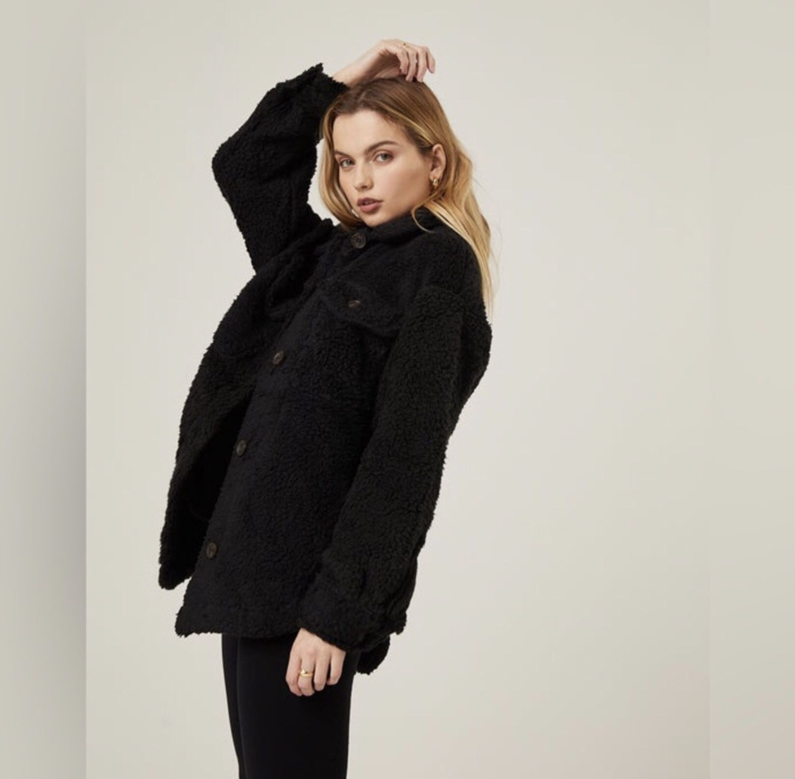 Wild Fable Black Sherpa Button Front Jacket Women’s Size Large