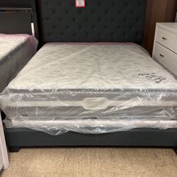 Brand new queen, headboard, footboard and rails $300 Beautyrest queen mattress set was 1299 now 599