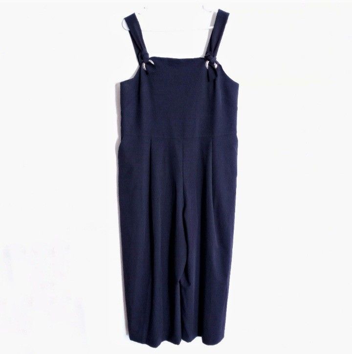 Asos wide leg tie strap navy blue romper bib overalls plus size 14