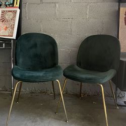 mid century velvet dark green chairs