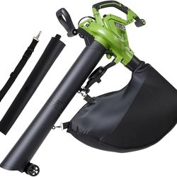3-in-1 Electric Corded Leaf Blower, Leaf Vacuum and Leaf Mulcher, 6 Wind Modes, 495 CFM, 199 MPH, 12A Motor, 16:1 Mulching Ratio, Leaf Blowers with Co