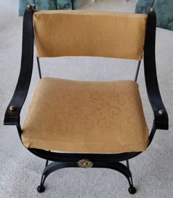 Vintage Leather Armrest Wrought Iron Chair