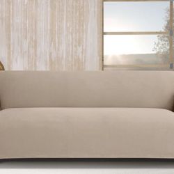 SureFit Ultimate Stretch Suede 3 Piece T Sofa Slipcover in Cement
