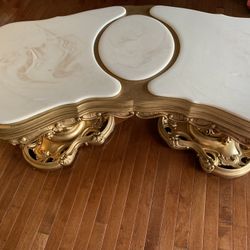 Coffee table/Sofa table white marble with gold beautiful design America finest Louis XV Victorian furniture was custom crafted and made to order.
