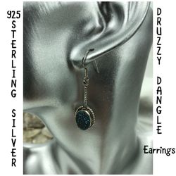 925 Sterling Silver Druzy Dangle Earrings 1.99”