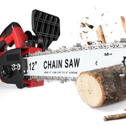 Powerful 12-Inch Cordless Electric Chainsaw, Brushless and Wireless Handheld Chain Saw Kit, 21V 900W with 3000mAh Battery, Portable Garden Tree Wood C