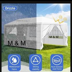 10'x20' Outdoor Canopy Party Wedding Tent White Gazebo Pavilion with 6 Side Walls, 8.00, Event Canopies