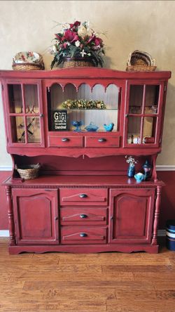 Red farmhouse Curio Cabinet